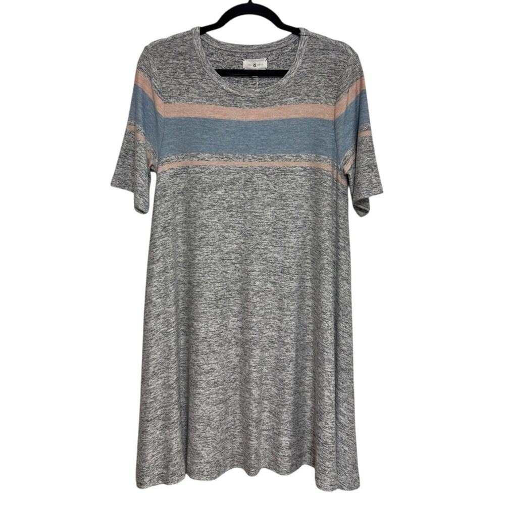 NEW Lou & Grey Striped T-Shirt Dress in Grey, Pink, and Blue - Size M